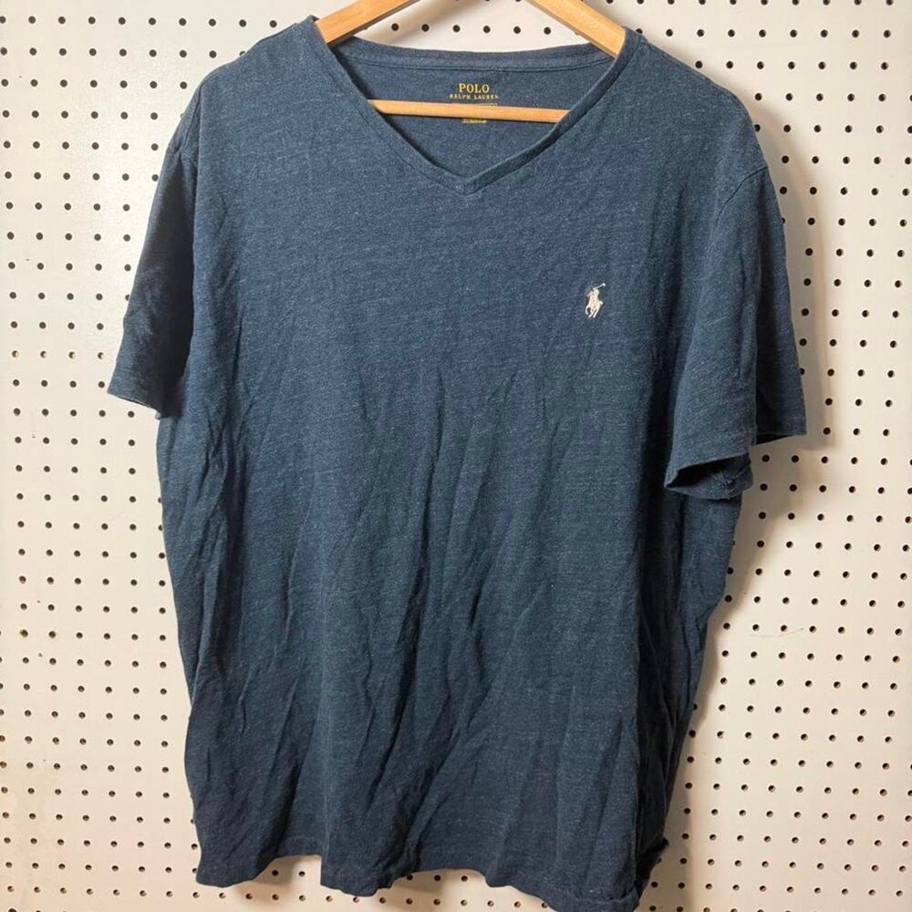 Polo Ralph Lauren V Neck Cotton T-Shirt Mens XL Navy Blue Soft Casual